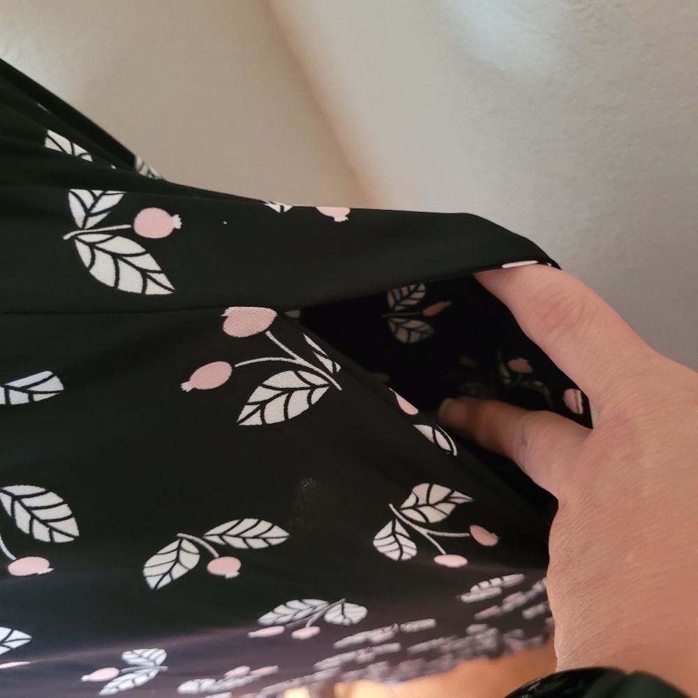Anne Klein Black with Pink Cherry Print Sleeveless Midi Dress - Picture 7 of 7